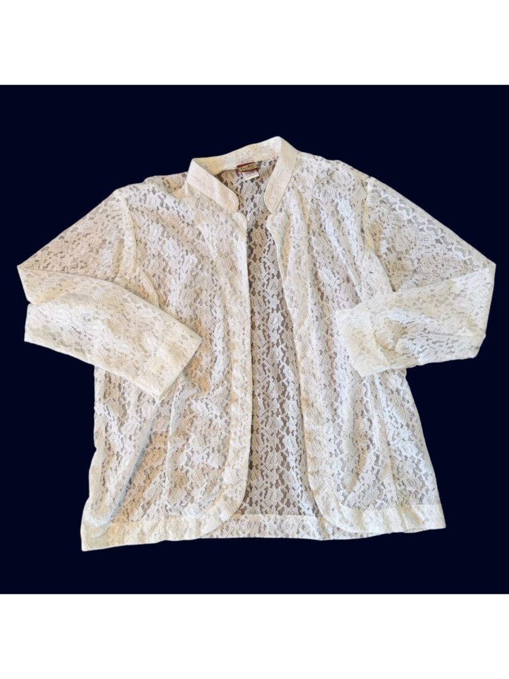 Vintage Tudor Court White Floral Lace Open Front Romantic Jacket PL